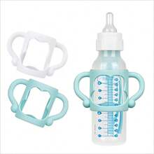 2 件婴儿奶瓶硅胶手柄，防滑奶瓶套，多功能软手柄，蓝色+白色