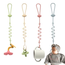 4PCS Baby Pacifier Chain With 4 Clips, Rugby Ball Design, Adjustable Silicone Pacifier Chain Or Teether Toy, Bottle Chain, Different Colors,  Silicone, , Suitable For High Chairs, Cribs, Baby Gifts , - Dusty Blue - View 1