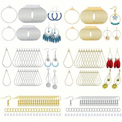 190pcs Earring Making Kit, Including 40pcs Earring Posts, 50pcs Hypoallergenic Earring Hooks, 50pcs Jump Rings, 50pcs Earring Backs, Teardrop & Round Shaped Earring Accessories, For Diy Jewelry Making Crafts
