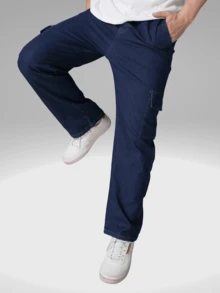 Calça Cargo Masculina Jeans Escuro 6 Bolsos - Lavagem escura - Visão 2