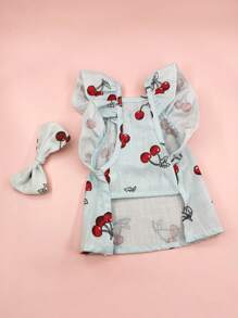 1 buc. Haina albastră elegantă pentru animale de companie, cu model de cireșe