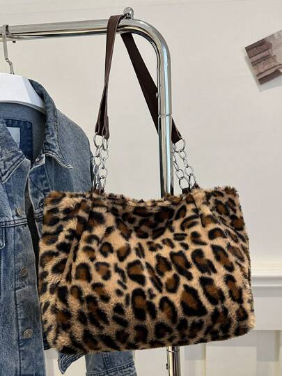 Fashionable Large Capacity Simple Casual College Style Street Versatile Chain Strap Tote Shoulder Bag With Leopard And Zebra Print Patterns