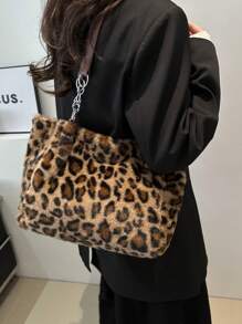 豹纹、斑马纹、时尚、大容量、简约、休闲、学院风、街头风、百搭、链条手提包 - 彩色 - 查看 6