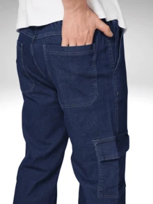 Calça Cargo Masculina Jeans Escuro 6 Bolsos - Lavagem escura - Visão 6