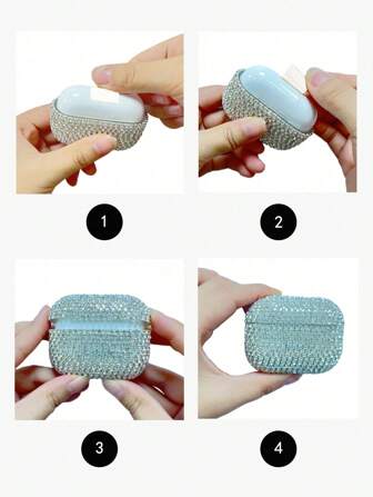 1 Pc Luxury Silver Rhinestone Glass Bling Protective Earphones Case Compatible With Apple 1/2/3/4, Pro/Pro 2nd Bluetooth Earphones