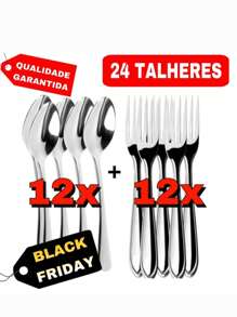 Jogo de Talheres 24 peças Aço Inox 12 Garfos e 12 Colheres de Mesa Para Cozinha Casa - Cinza - Visão 1