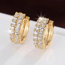 1 đôi bông tai tròn Cubic Zirconia đơn giản, thiết kế sang trọng và giản dị dành cho phụ nữ - bông tai bông tai - Xem 10