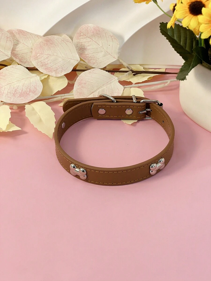 Suministros Para Mascotas Collar De Perro De Hueso De Pu De Varios Colores Para Perros Pequeños, Medianos Y Grandes, Estilo Punk - Marrón - Ver 1