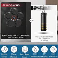 一套可充电壁挂式智能拳击沙袋，含拳击手套，家用智能拳击目标训练器，电子专注力和敏捷性训练数字拳击机，适合全家使用 - 黑色 - 查看 7