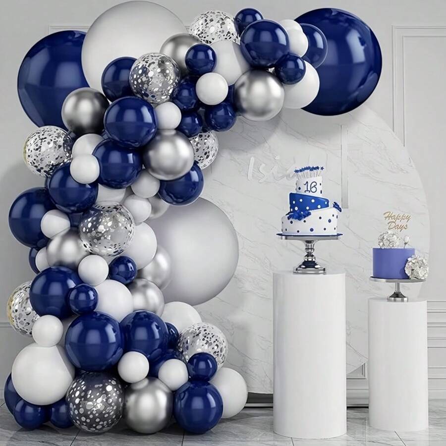 Kit de Balões Azul Marinho Prata com 121 peças, Kit de Arcos de Balões ...