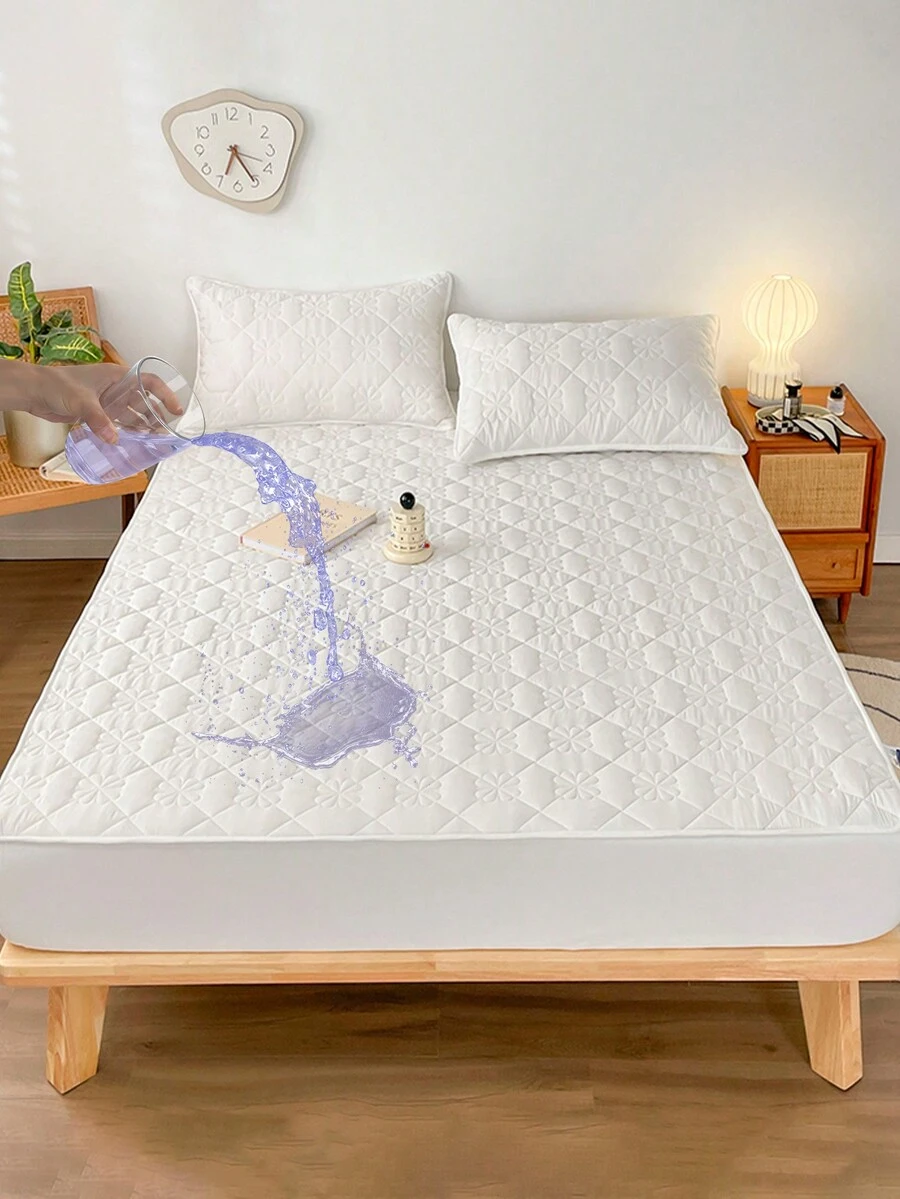 1 pieza de Protector de colchón con sábana ajustable impermeable de poliéster para ropa de cama en el hogar - blanco crema - Ver 1