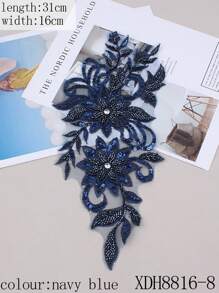 多彩3d刺繡鑲嵌珠片,適用於婚禮禮服、晚禮服、diy服裝裝飾,刺繡貼片尺寸：長度：31cm,寬度：16cm - 藏青色 - 查看 3