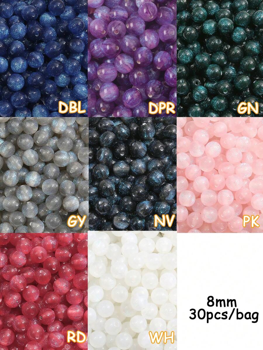 beadia 30pcs 8mm Starry Mermaid Princess Shiny Resin Beads With Hole, Suitable For Jewelry Making DIY Necklace Bracelet Phone Chain Beading Craft Supplies