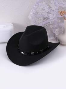 1個女士純色爵士帽,珍珠花裝飾、pu皮帶、翹邊設計,適用於春秋旅行防曬時尚西部牛仔帽,適合日常穿著boho - 桃心翹邊禮帽 - 查看 3