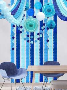 3pcs Clover Wreath Party Blue And White Ribbon Paper Towel Hanging Wreath, - Blue - View 2