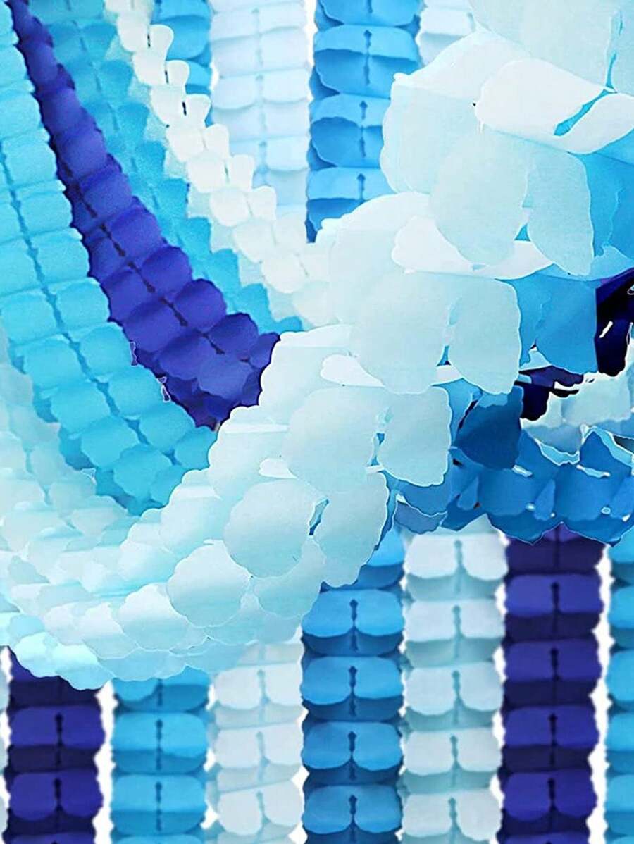 3pcs Clover Wreath Party Blue And White Ribbon Paper Towel Hanging Wreath, - Blue - View 1