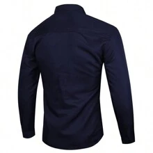 Camisa Hombre Para Casual Formal Ajuste Slim Fit Manga Larga - Azul Marino - Ver 3