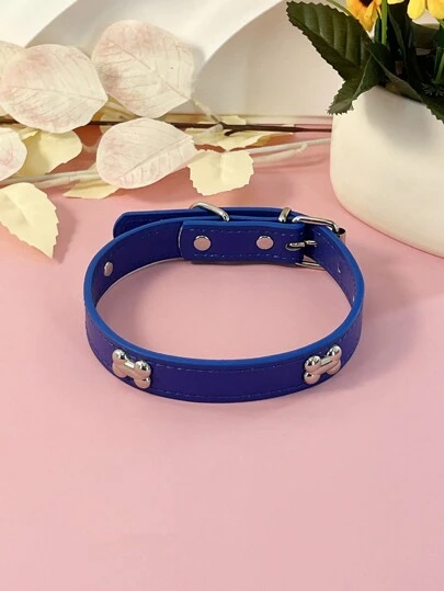 Pet Supplies Dog Collar, Punk Style Pu Leather Bone Shaped Neck Collar For Large, Medium, Small Dogs, Multiple Colors