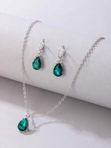 3pcs Jewelry Set: 1pc Simple Chain Rhinestone Necklace, 1pair Simple Rhinestone Earrings, For Women Party Gift - 22846 - View 2