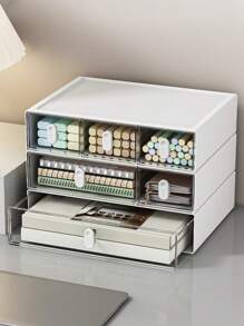 1 pezzo Divisore per cassetti bianco semplice ed elegante, compatto, impilabile e combinabile per la conservazione di articoli di cartoleria e cosmetici