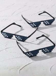 3 Cặp Kính Thời Trang Khảm, Kính Phong Cách Anime Pixelated, Kính Dự Tiệc - Đen và trắng - Xem 4