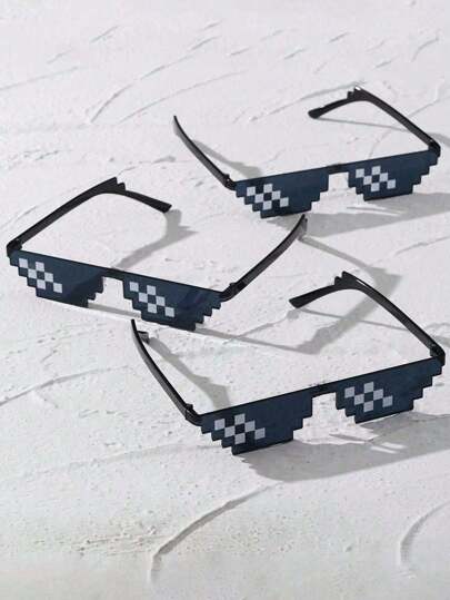 3 Cặp Kính Thời Trang Khảm, Kính Phong Cách Anime Pixelated, Kính Dự Tiệc