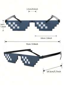 3 Cặp Kính Thời Trang Khảm, Kính Phong Cách Anime Pixelated, Kính Dự Tiệc - Đen và trắng - Xem 5