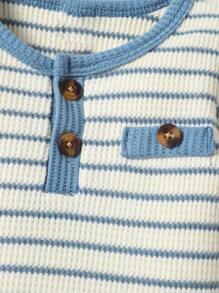 Conjunto de 2 piezas de mono de rayas casual y pantalones cortos de unicolor para recién nacidos niños, para verano