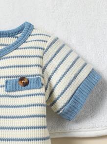 Conjunto de 2 piezas de mono de rayas casual y pantalones cortos de unicolor para recién nacidos niños, para verano