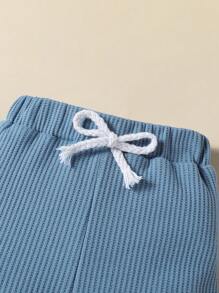 Conjunto de 2 piezas de mono de rayas casual y pantalones cortos de unicolor para recién nacidos niños, para verano