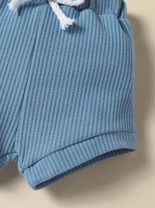 Conjunto de 2 piezas de mono de rayas casual y pantalones cortos de unicolor para recién nacidos niños, para verano