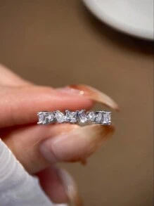 Esberry A High Sparkle Asymmetrical Geometric Engagement Ring Wedding Band For Women S925 Sterling Silver Promise Ring Eternity Ring Fine Jewelry Gift Bridal Jewelry