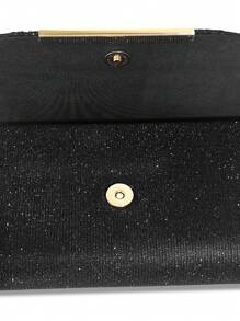 SIIZA Black Elegant Ruched Square Bag With Metal Decor Flap Bag Glamorous Glitter Evening Bag For Wedding For Banquet , Rhinestone Purse, Perfect For Party, Wedding, Prom, Dinner/Banquet, Matching With Wedding Dress, Formal Dresses, Prom Dress, Birthday Dress - Black - View 9