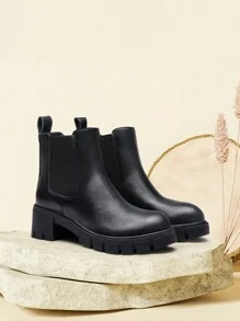 Comfyshoes Women's Chelsea Ankle Boots, Fashion Lug Sole Platform Combat Booties - màu đen - Xem 2