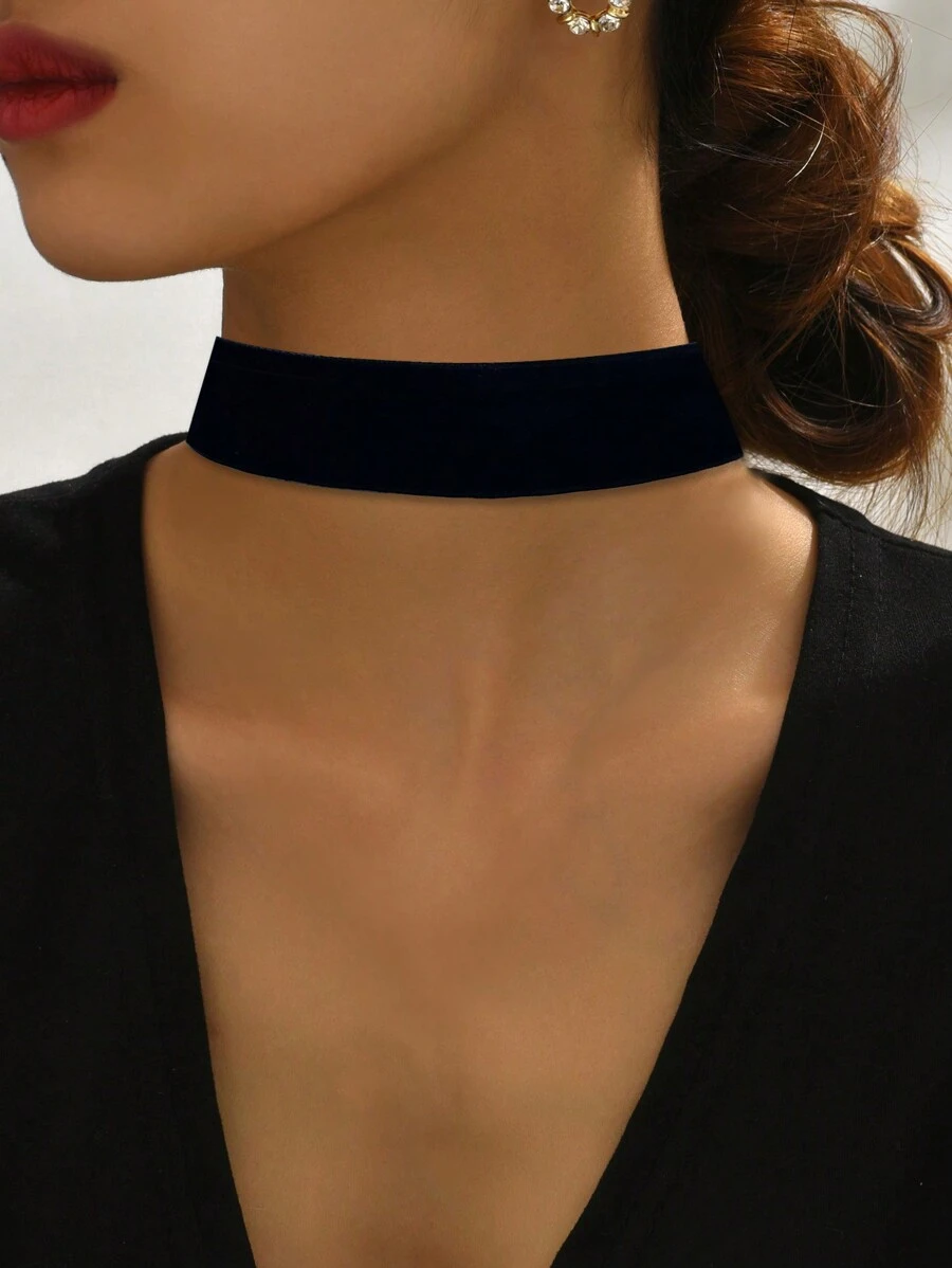 1 Peça Colar De Veludo Preto Estreito Para O Verão Em Tecido, Acessório Decorativo Simples Para Mulheres - Preto - Visão 1