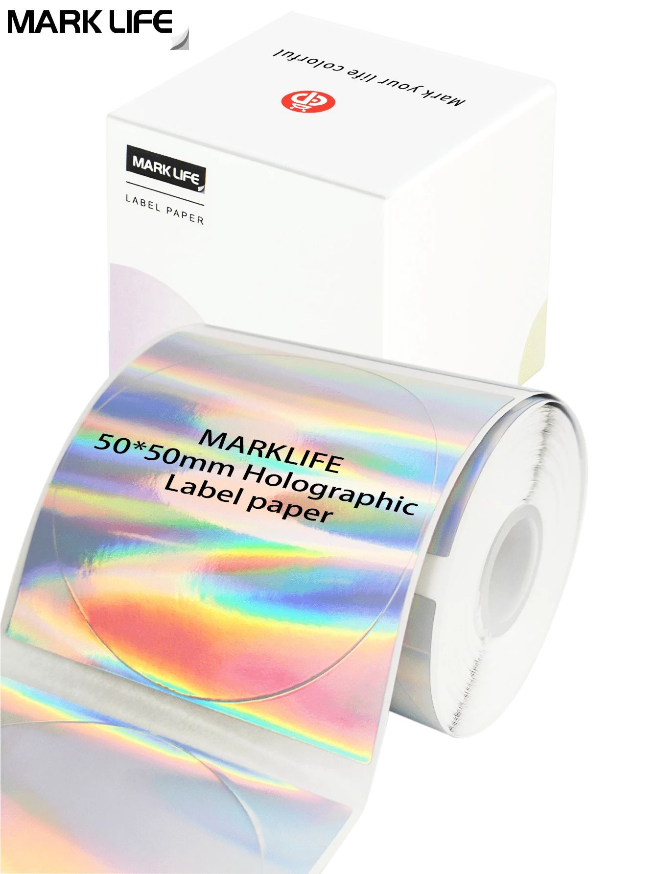 MARKLIFE 彩虹全息圓形熱敏標籤生成器紙 1.97x1.97英寸（50 * 50毫米）彩虹激光貼紙，圓形1卷，每卷180個標籤，適用於 P50，D100 無墨印表機，防水、帶膠粘性、可生成商標/條碼