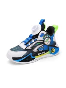 New Spring Style Boys' Basketball Shoes With Rotary Buckle, Anti-Skid Soft Sole, Running Jogging, Breathable Mesh, Training Shoes - Royal Blue - View 4