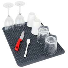 Tapete escurridor de trastes para secar y escurrir platos, vasos, tazas, copas y cubiertos de vajillas - Negro - Ver 4