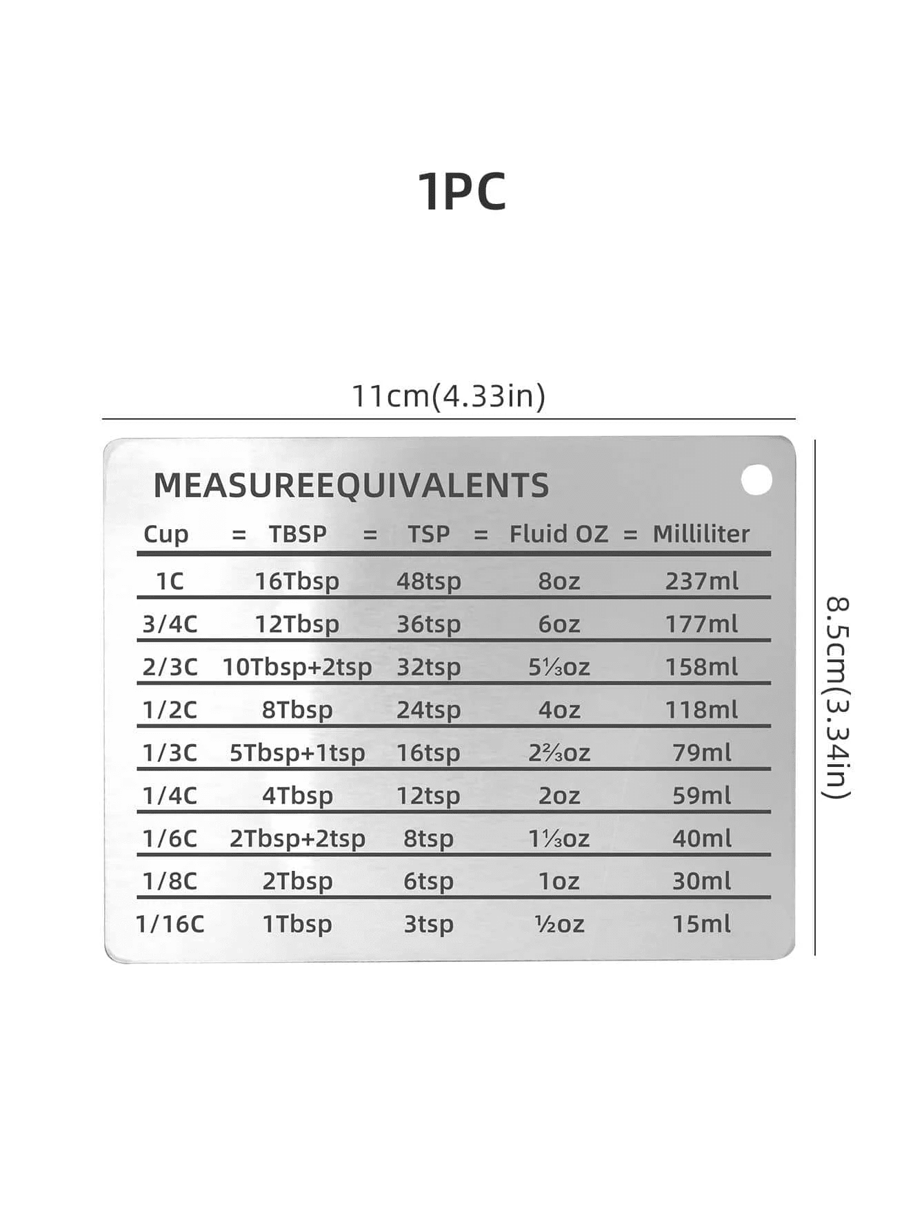 1pc Baking Measurement Conversion Chart Refrigerator Baking