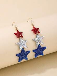 1對美國日心形和五角星形亞克力垂墜耳環 - 彩色的 - 查看 6