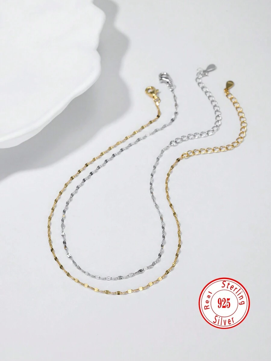 1入組925純銀嘻哈風格方形鏈環腳鍊，適用於日常/假期/家庭禮物