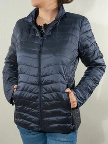 CHAMARRA LIGERA PARA DAMA, CHAMARRA DELGADA, CHAMARRA CON CAPUCHA REMOVIBLE, CHAMARRA CON CIERRE, CHAMARRA CON BOLSILLOS LATERALES - Azul Marino - Ver 3