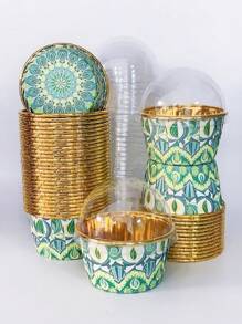 Cakegiugiu 套装，50/100 波西米亚风格带盖纸杯蛋糕，带盖一次性松饼杯，耐热烘焙杯，光泽纸杯蛋糕衬垫，松饼模具，烘焙工具，卷边蛋糕杯，蛋糕托，非常适合婚礼和生日派对 - 綠色 - 查看 13