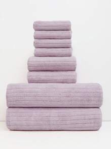 8pcs Coral Fleece Bath Towel Set, Including 2 Oversized Bath Towels, 2 Hand Towels And 4 Washcloths. Delicate Skin-Friendly Soft Absorbent Bathroom Bath Towel Set. - Purple - View 2