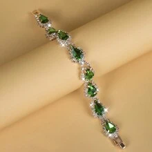 1pc Fashionable Braided Rhinestone Bracelet For Women, Suitable For Daily And Party Wear - Mint Blue - View 2