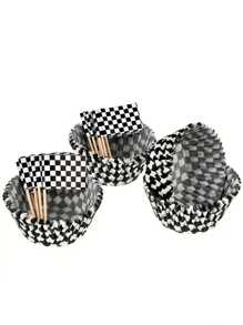 50pcs Cupcake Liners+50pcs Flags  Race-Themed Cake Cups Cupcake Liners, Black And White Checkered Cupcake Liners, Paper Cups Cakes For Birthday Parties, Baking Muffin, Chiffon, Mousse Cupcake High-Temperature Paper Cake Cups Cake Paper Holders, Muffin Liners, Disposable Baking Cups, For Home Bakery Picnic, Baking Tools