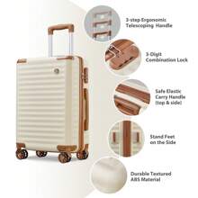 Joyway Carry On Luggage 20 Inch Suitcases With Spinner Wheels, Hard Shell Luggage Sets 3 Piece Travel Suitcase Set With Combination Lock - Beige - View 9
