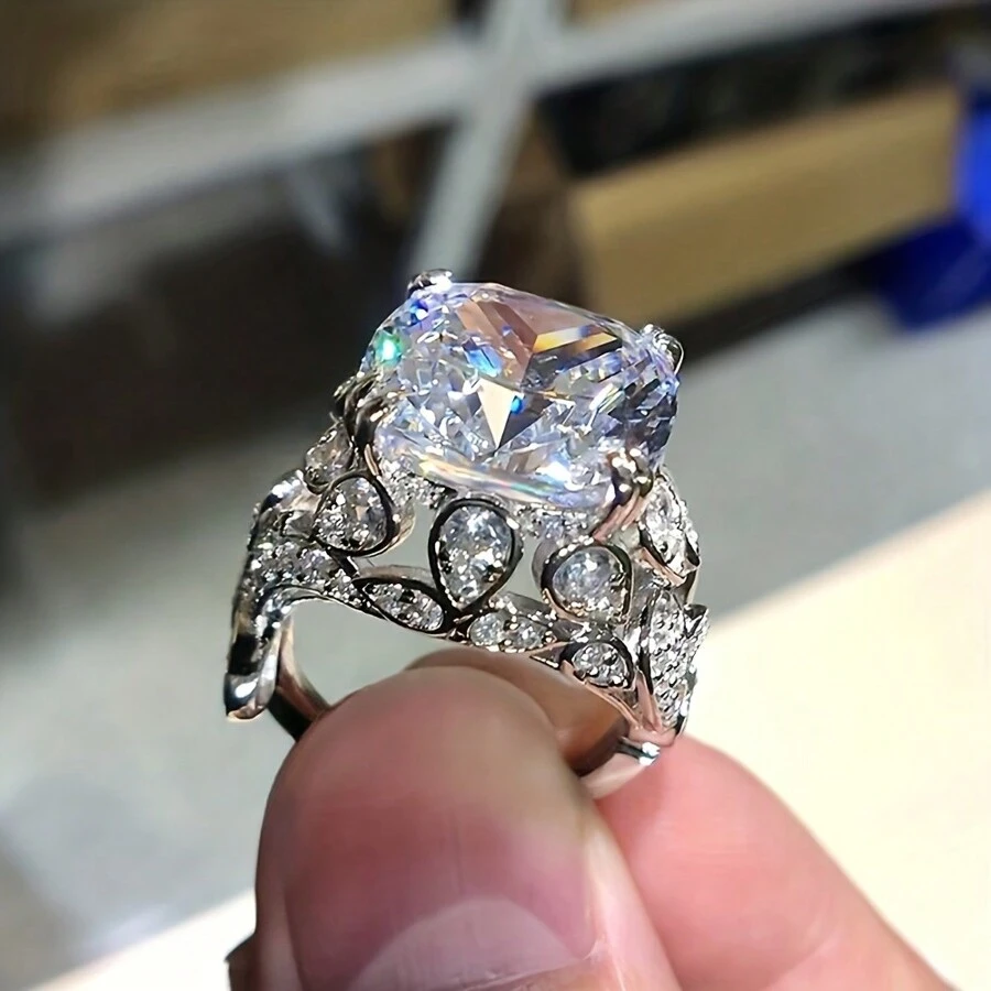 Sang trọng Sáng bóng Nhẫn Hứa Dát Sáng bóng Đối với phụ nữ Đám cưới cô dâu Sang trọng Nhẫn Đồ trang sức - Bạc - Xem 1