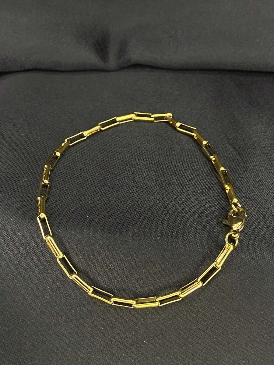 PULSEIRA MASCULINA MODELO TIJOLINHO REDONDA BANHADA A OURO - Dourado - Visão 1
