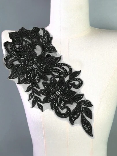 彩色3d刺繡珠片貼片,適用於婚禮禮服、晚禮服、網眼花邊、diy舞台服裝、縫上式刺繡貼片,尺寸：長31cm / 寬16cm